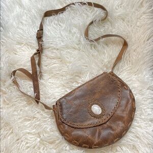 Vintage Brown Leather Crossbody Bag w/ Moonstone Detail